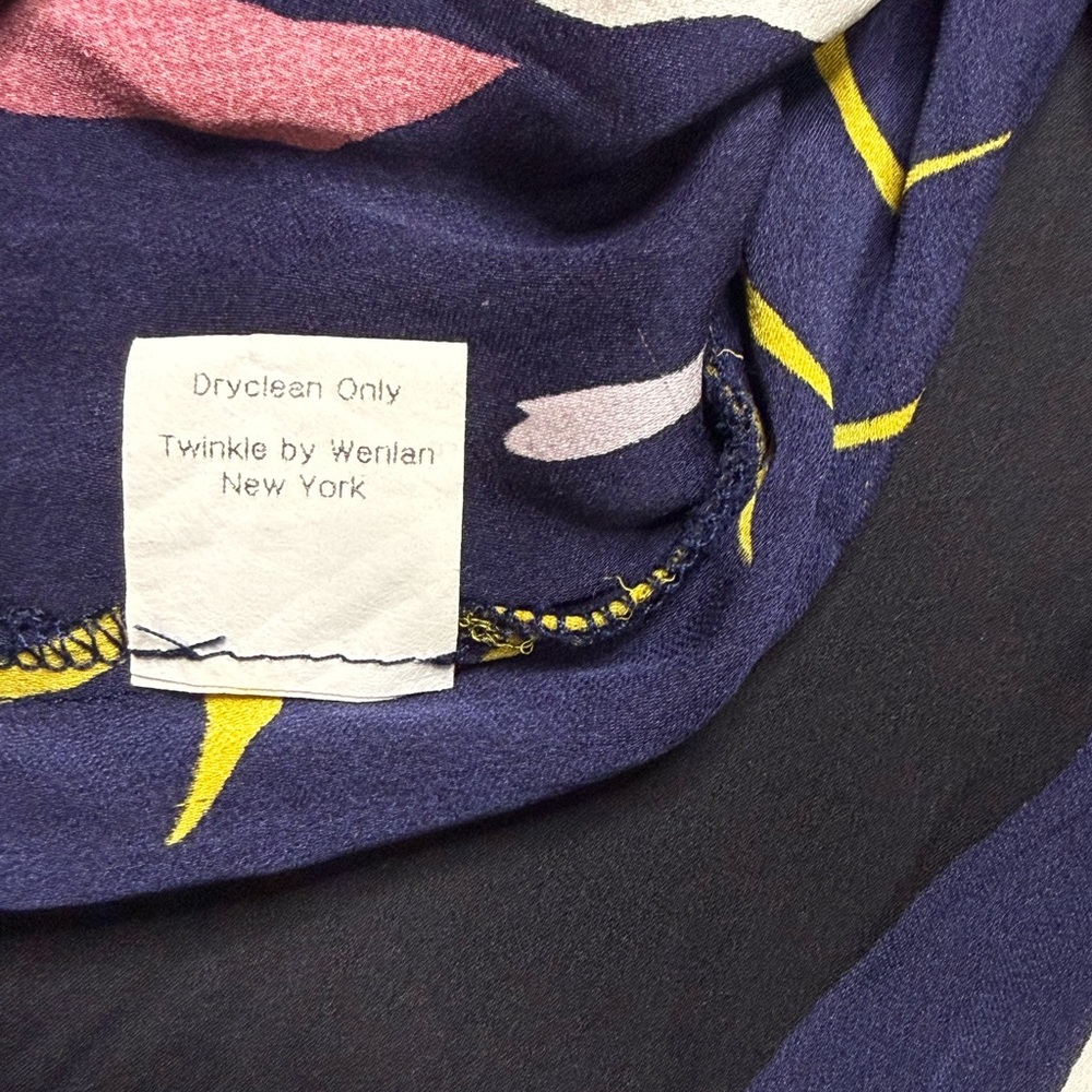 Twinkle by Wenlan Navy and Pink Long Sleeve Silk Dress Size 2 - Picture 6 of 7